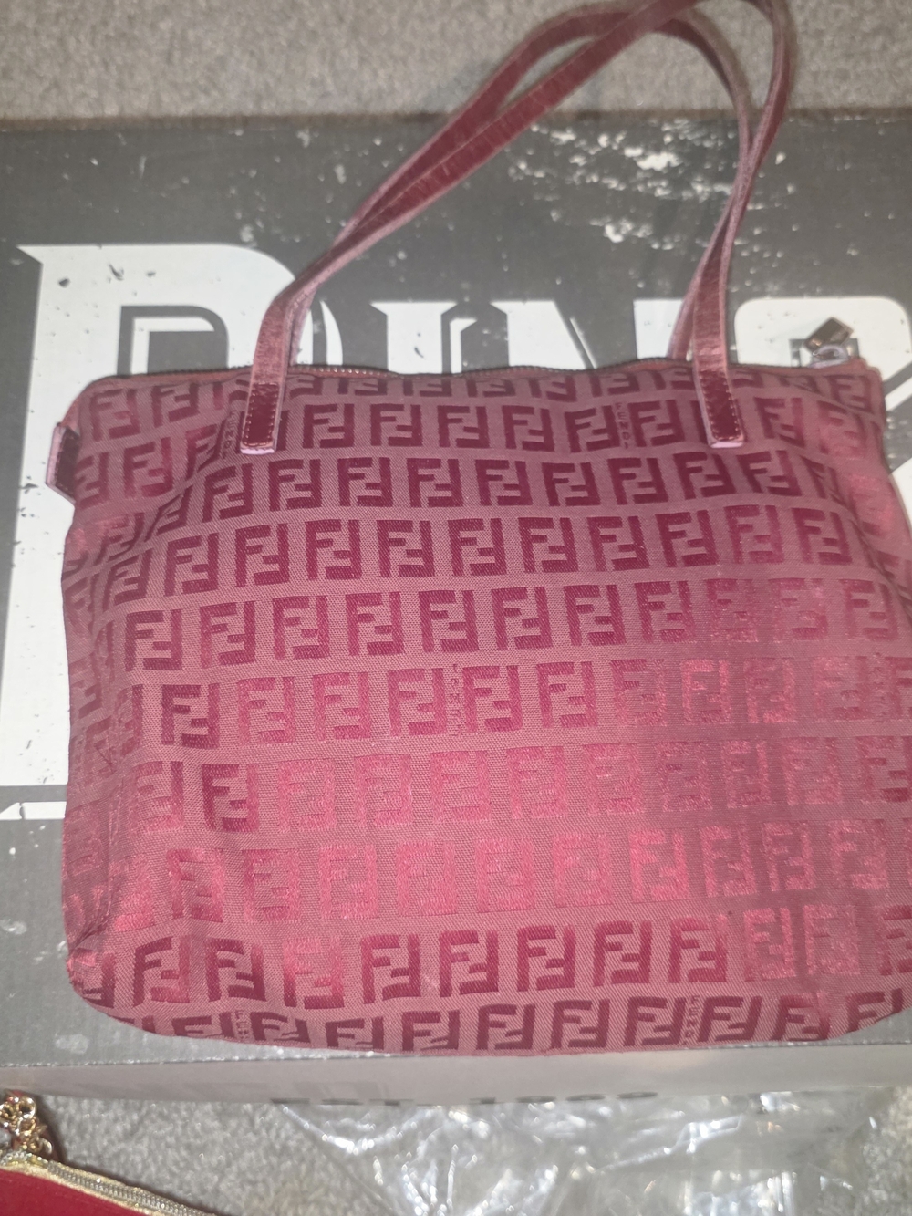 Fendi Maroon FF Logo Tote Bag